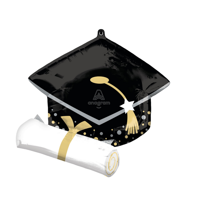 44217 Black Grad Cap & White Diploma