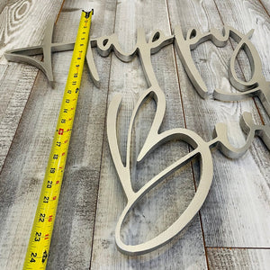 Happy Birthday Wood Sign Rental - Silver