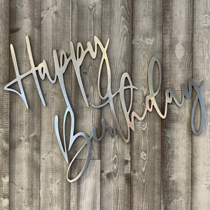 Happy Birthday Wood Sign Rental - Silver